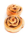 Two swirl buns with raisins and brown sugar Royalty Free Stock Photo