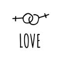 Two Symbols of man are connected. doodle style. Lettering Love. Gay parade slogan. LGBT rights symbol Royalty Free Stock Photo