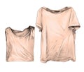 Two t-shirts lie next to one laid out second neatly folded clothes for patterns and design