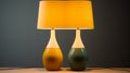 Elegant Wood Table Lamps In Green And Yellow With Softbox Lighting Royalty Free Stock Photo