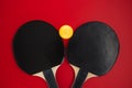 Two table tennis racks with ping pong ball Royalty Free Stock Photo