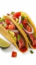 Two tacos with steak and vegetables on a white background Royalty Free Stock Photo