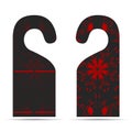 Two tags on the door hanger ornament with dark gray with red