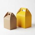 Two takeout boxes, one brown, one yellow Royalty Free Stock Photo