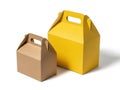 Two takeout boxes, one brown, one yellow Royalty Free Stock Photo
