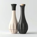 Two Tall Ceramic Bottles One Cream One Black With Cork Stopper Minimalist Design Royalty Free Stock Photo