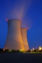 Illuminated Cooling Towers At Night Royalty Free Stock Photo