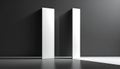 Two tall white rectangular panels casting shadows on a dark gray wall abstract architecture Royalty Free Stock Photo