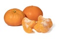 Two tangerines and slices of tangerines