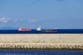 Two Tankers Past Seawall