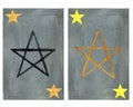 Two tarot cards with stars on gray background. Watercolor hand drawn illustration isolated on white background. Alchemy Royalty Free Stock Photo