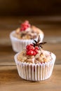 Two Tasty Cupcakes With Berries on Top Wooden Background Homemade Cupcake with Berry Apple and Spices