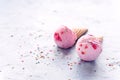 Two Tasty Strawberries Ice Cream Waffles Cone Horizontal Copy Space Tasty Ice Cream Royalty Free Stock Photo