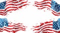 Two tattered American flags waving against a white background with space for text Royalty Free Stock Photo