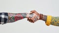 The Handshake of Tattooed Arms. AI generated Royalty Free Stock Photo
