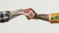 A Handshake of Tattooed Arms. AI generated Royalty Free Stock Photo