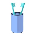Two Teal Toothbrushes in a Blue Holder Royalty Free Stock Photo