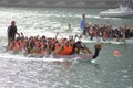 Two Teams in Dragon boat race Royalty Free Stock Photo