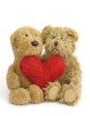 Two teddies with red heart Royalty Free Stock Photo