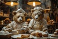 Two Teddy Bears in a Bakery Royalty Free Stock Photo