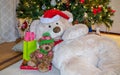 Teddy bears cuddle for Christmas Royalty Free Stock Photo