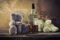 Two Teddy Bears drunk bourbon whiskey Royalty Free Stock Photo
