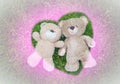 Two teddy bears laying down for Valentine background Royalty Free Stock Photo