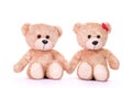 Two teddy bears sitting on white background. Love and relationship concept Royalty Free Stock Photo