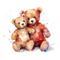 two teddys like mother and child cuddling in watercolor painting design