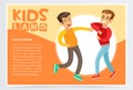 Two teen boys fighting each other, teen kids quarreling, kids land banner flat vector element for website or mobile app Royalty Free Stock Photo