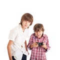 Two boys playing computer games Royalty Free Stock Photo
