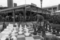 Two teenage boys playing outdoor chess