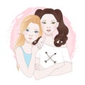 Two teenage girls best friends vector illustration