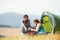 Two Teenage Girls On Camping Trip In Countryside Royalty Free Stock Photo