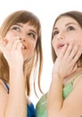 Two teenage girls looking up Royalty Free Stock Photo