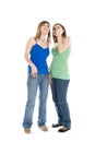 Two teenage girls looking up