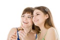 Two teenage girls looking up Royalty Free Stock Photo