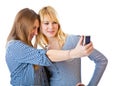 Two teenage girls photographing on camera Royalty Free Stock Photo