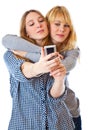 Two teenage girls photographing on camera Royalty Free Stock Photo