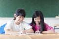 Two teenage girls student study in classroom Royalty Free Stock Photo