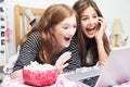 Two Teenage Girls Watching Movie On Laptop In Bedroom Royalty Free Stock Photo