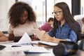 Two teenage schoolgirls using tablet computers in class Royalty Free Stock Photo