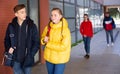 Two teenage students on their way to college Royalty Free Stock Photo