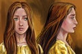 two teenage tween sisters artistic portrait sketch illustration Royalty Free Stock Photo