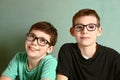 Two teenager boys in myopia short sight glasses Royalty Free Stock Photo