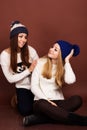Two teenager girls friends in winter clothes Royalty Free Stock Photo