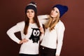 Two teenager girls friends in winter clothes Royalty Free Stock Photo