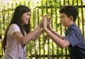 Two teenager siblings boy and girl close up photo Royalty Free Stock Photo