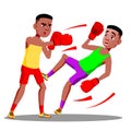 Two Teenagers Boxing At The Competitions In Ring Vector. Isolated Illustration Royalty Free Stock Photo