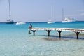 Two teenagers on a pier by the sea in Formentera Royalty Free Stock Photo